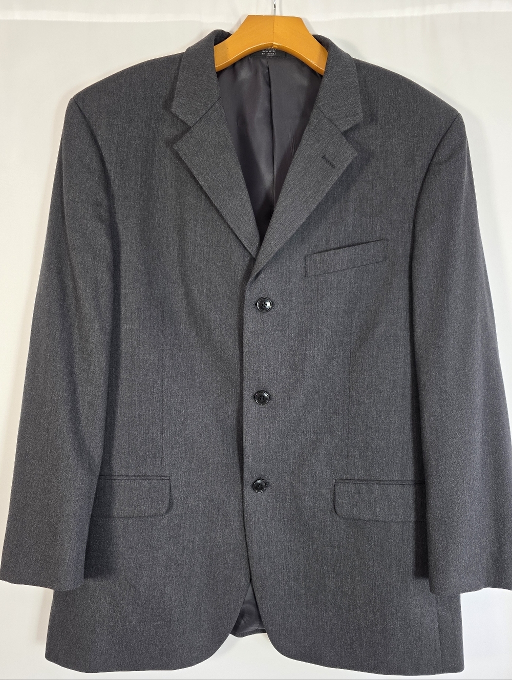 Mens Gray Wool Blazer 40R Athletic Fit 3 Button Suit Jacket Business